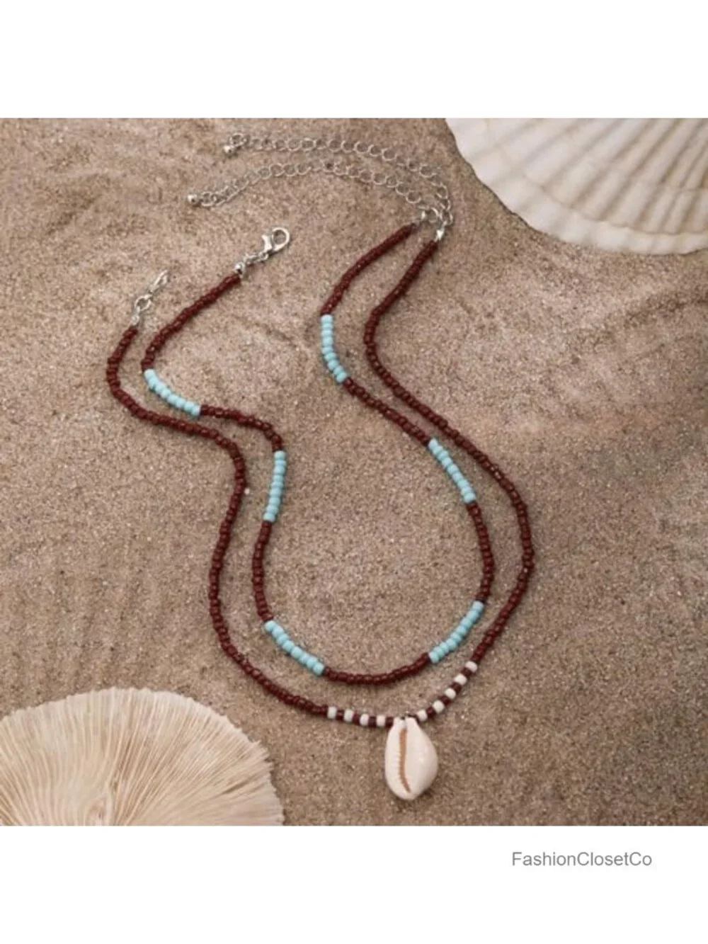 Boho Beaded Choker Necklace Layered Starfish Shell Charm Summer Beach Jewelry